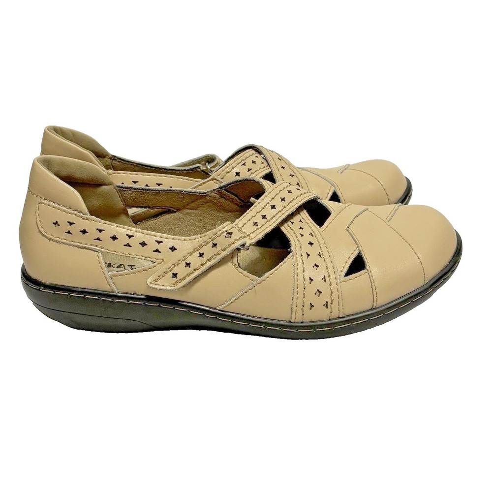 Terrikat Mary Jane Shoes Women's 9 Beige Leather Comfort Walking Casual Loafers